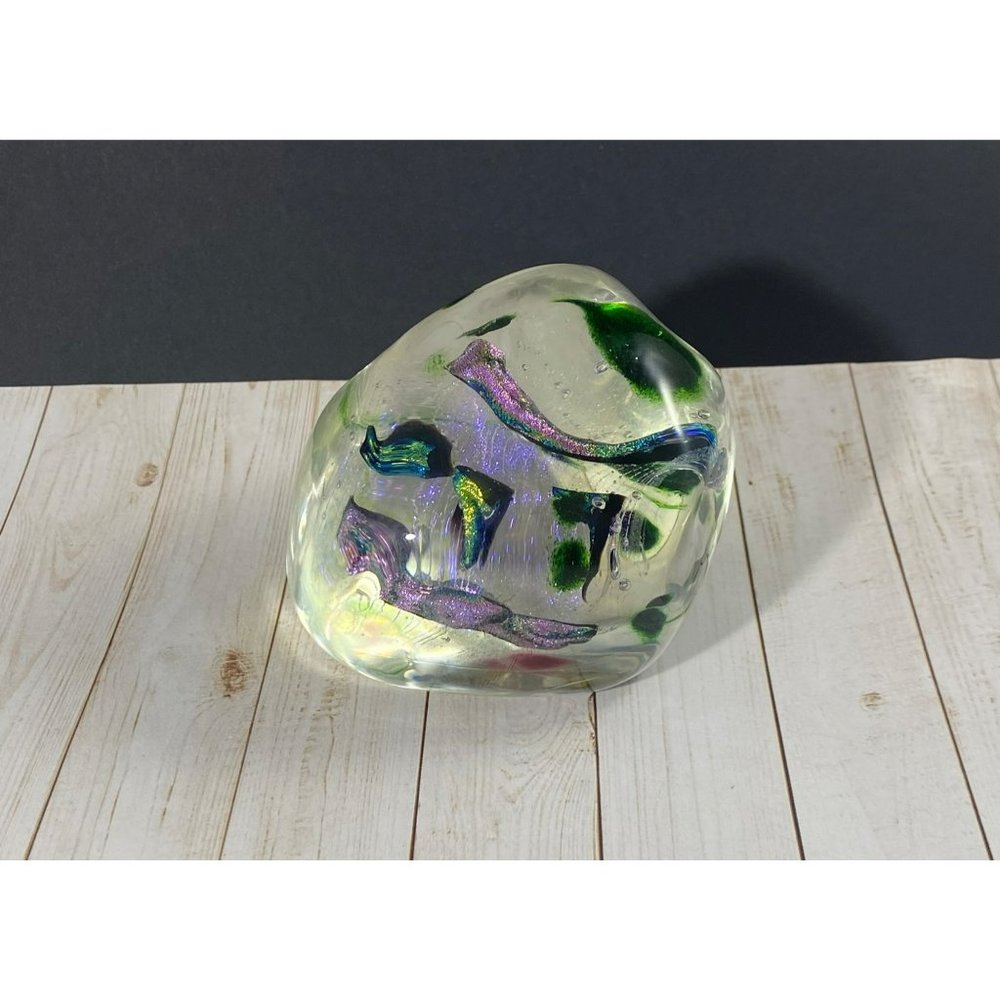 Timothy E Landers Dichroic Glass "Moon Rock" Paperweight 2 3/4 inch Bubbles